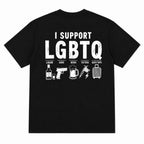 I Support LGBTQ funny back print graphic tee black back flat lay