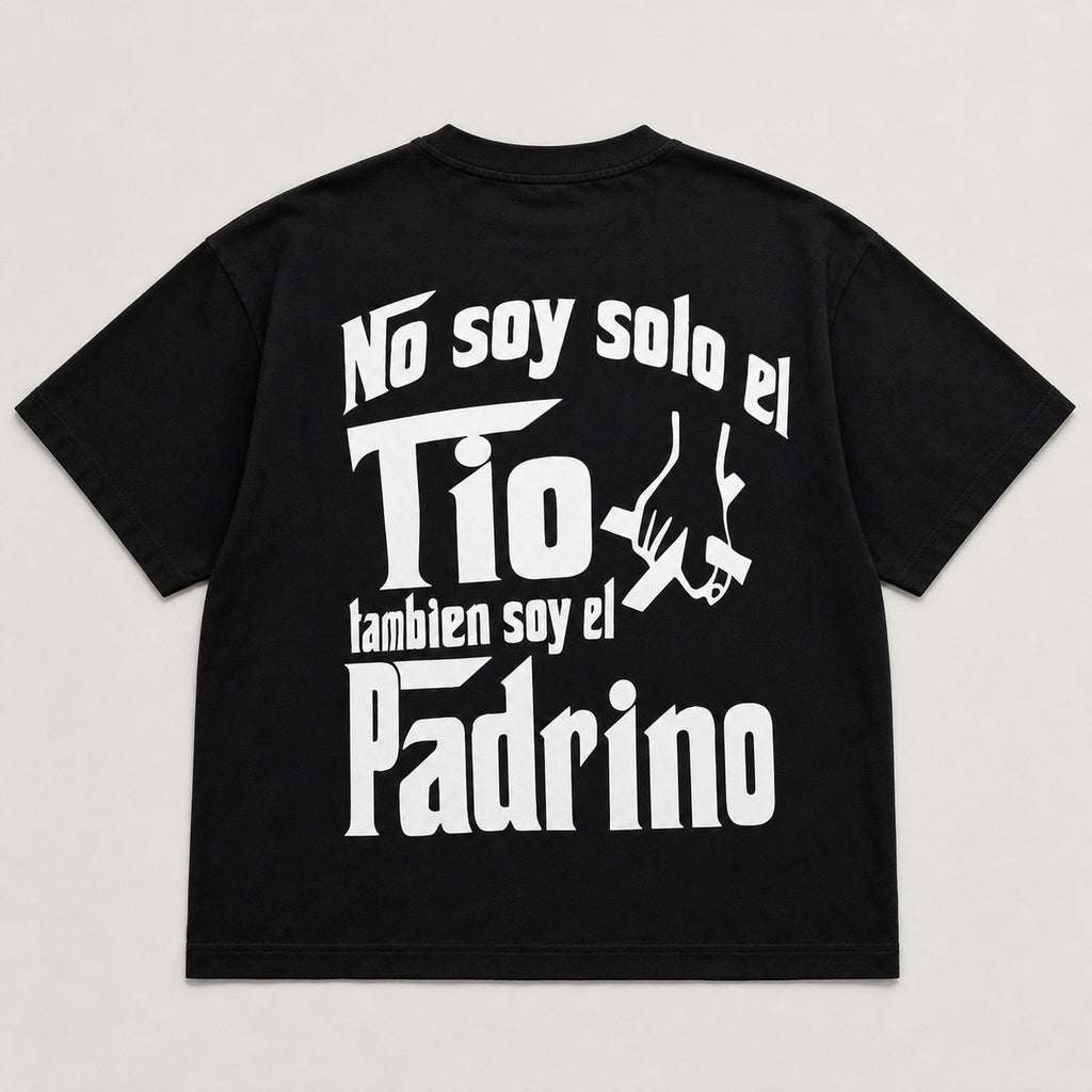 Padrino Pride Spanish graphic tee black true back flat lay