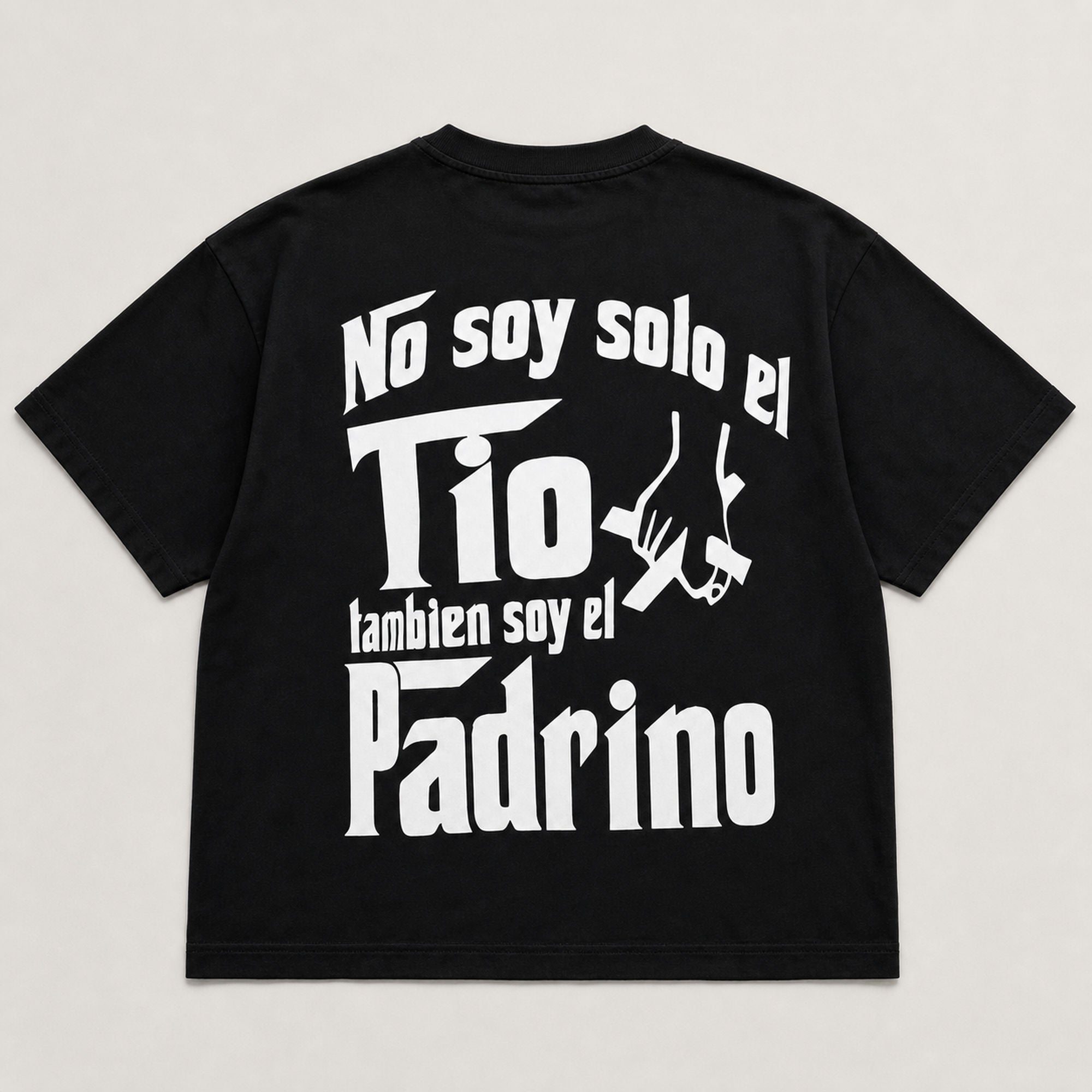Padrino Pride Spanish graphic tee black true back flat lay