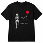 Well Shit red balloon skeleton graphic tee black front product flat lay