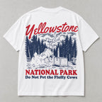 Yellowstone Fluffy Cows bison toss white graphic tee back print flat lay