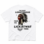I'm Chief Longtongue adult humor back print white T-shirt back flat lay
