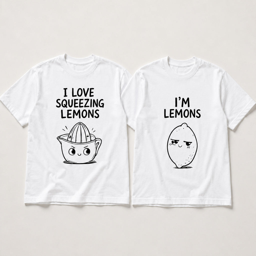 I Love Squeezing Lemons matching couple funny graphic tee white front flat lay