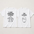 I Love Squeezing Lemons matching couple funny graphic tee white front flat lay