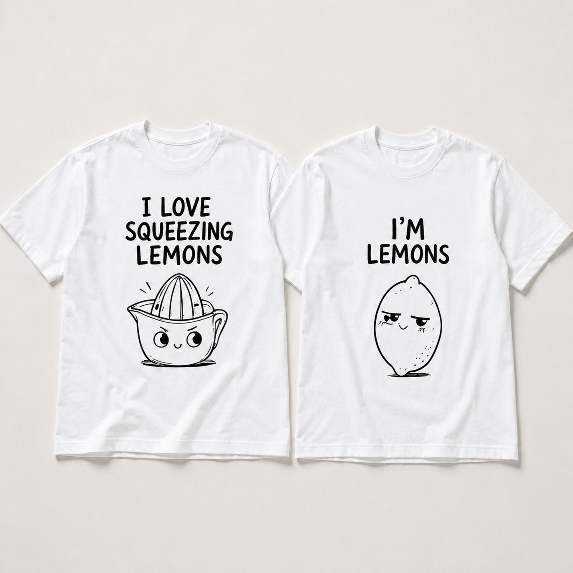 I Love Squeezing Lemons matching couple funny graphic tee white front flat lay