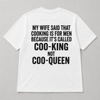 My Wife Said Cooking Is for Men funny back print graphic tee white back flat lay