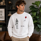 Well Shit skeleton balloon embroidered design white sweatshirt male lifestyle front view