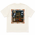 Vintage Halloween bears haunted house graphic tee ivory front print flat lay