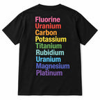 Black graphic tee back flat lay with Rainbow Elements design