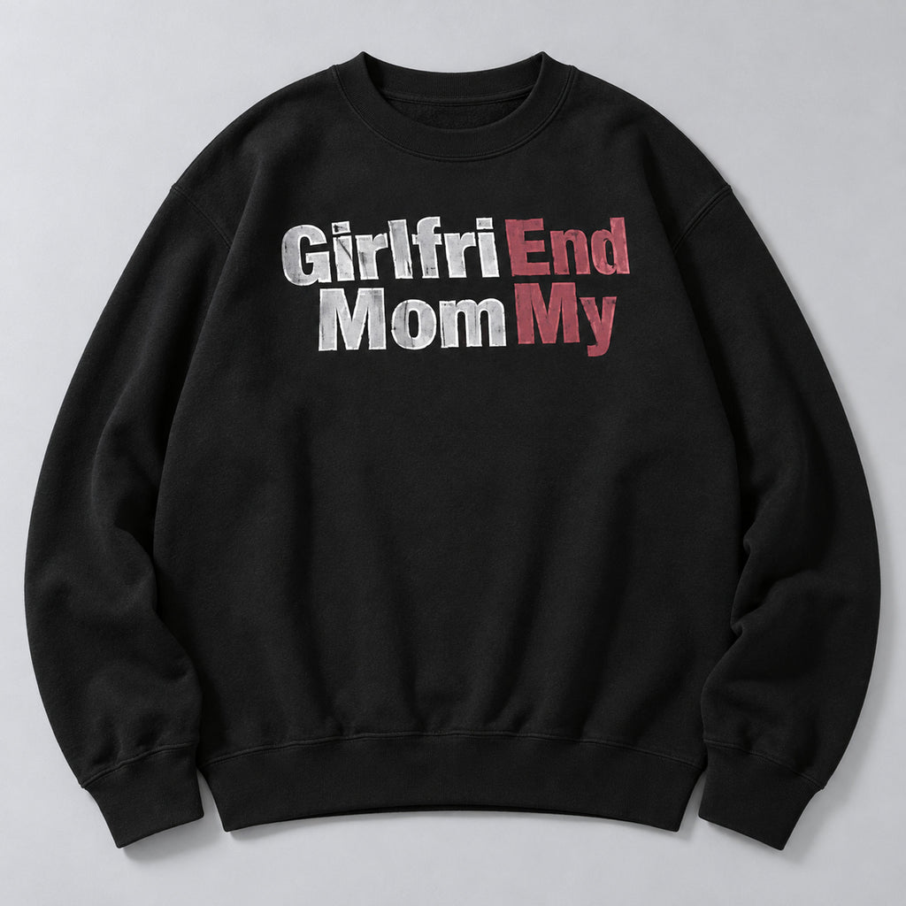 Girlfri End Mom My Wordplay Graphic Sweatshirt and Tee black front print flat lay