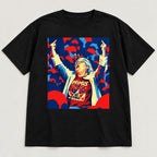No Kings rebel portrait black T-shirt front flat lay with full artwork