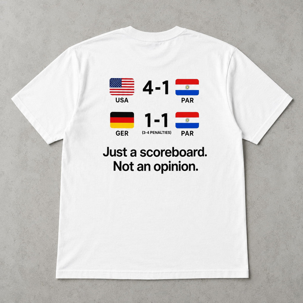 Just A Scoreboard soccer humor graphic tee white back print flat lay
