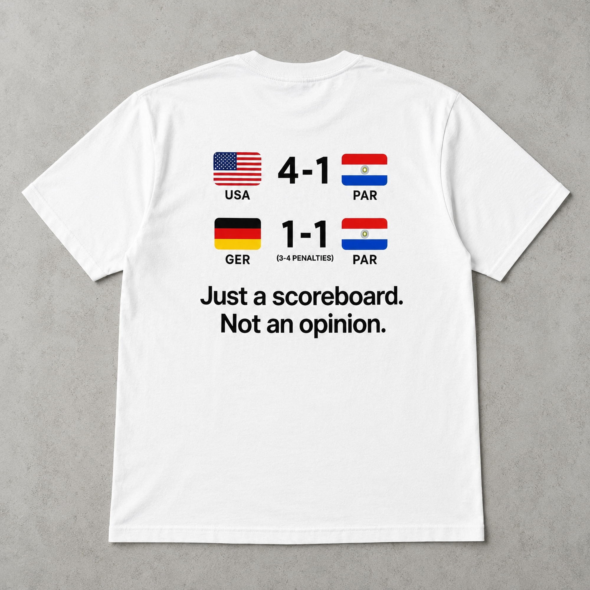 Just A Scoreboard soccer humor graphic tee white back print flat lay
