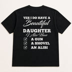 Beautiful Daughter protective dad graphic tee black back flat lay
