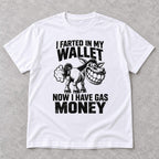 I Farted In My Wallet funny donkey graphic tee, white front flat lay on gray stone
