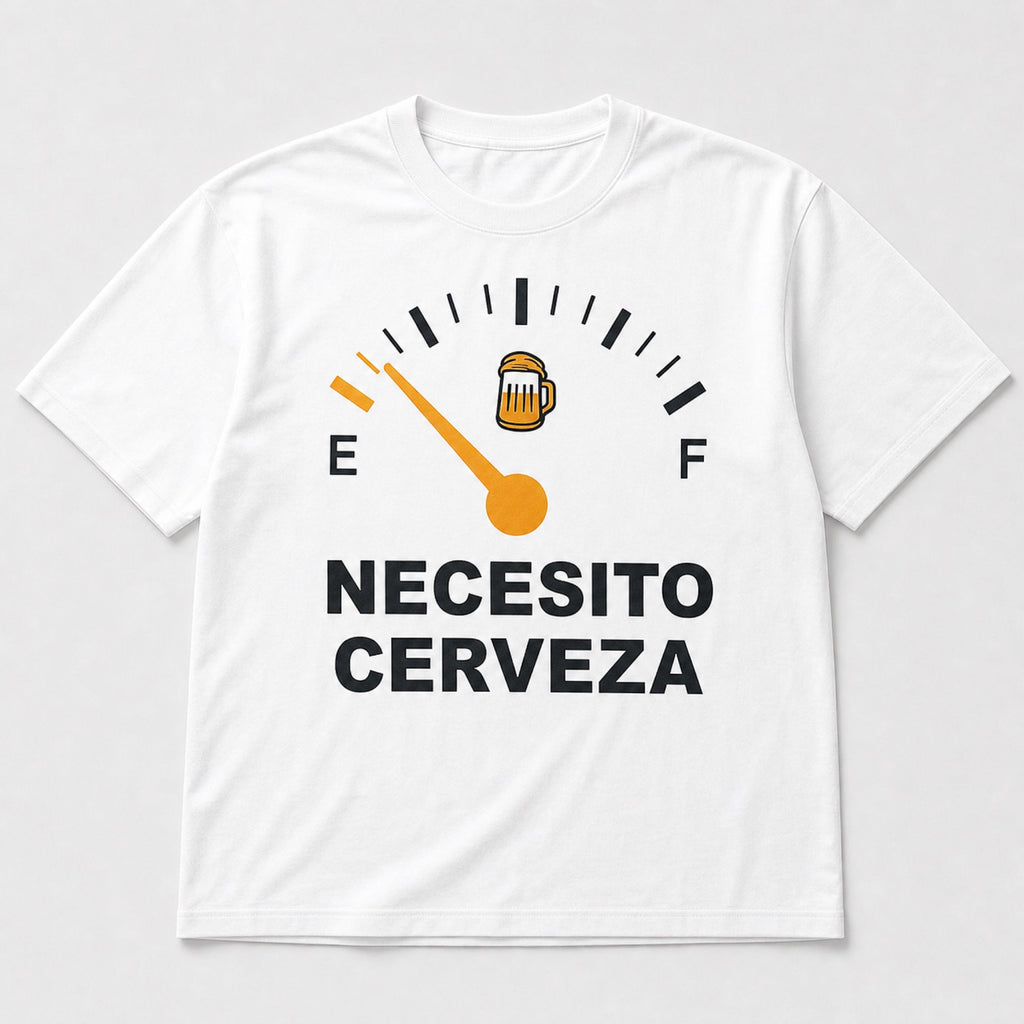 Necesito Cerveza beer gauge graphic tee white front flat lay