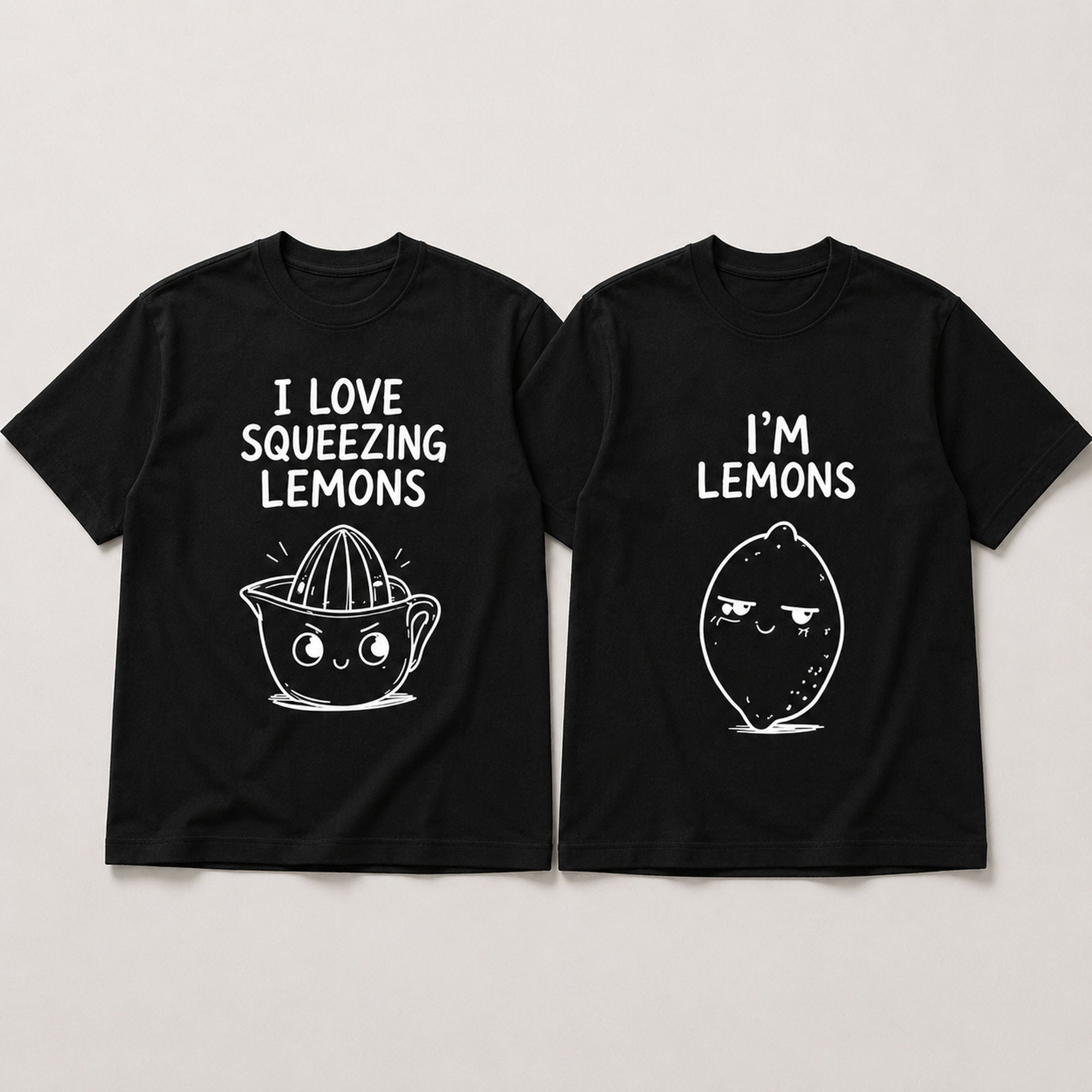 I Love Squeezing Lemons matching couple funny graphic tee black front flat lay