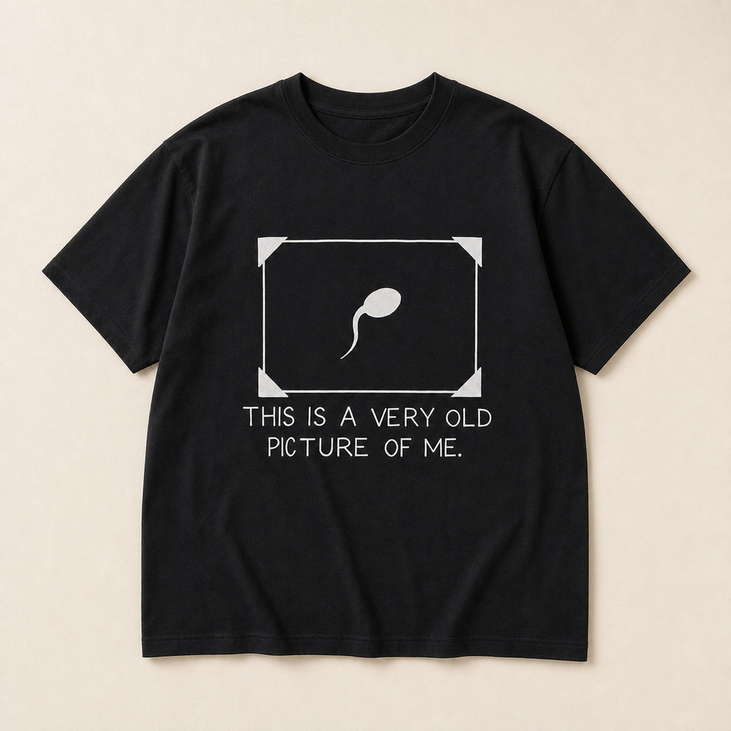 This Is a Very Old Picture of Me funny graphic tee black front print flat lay