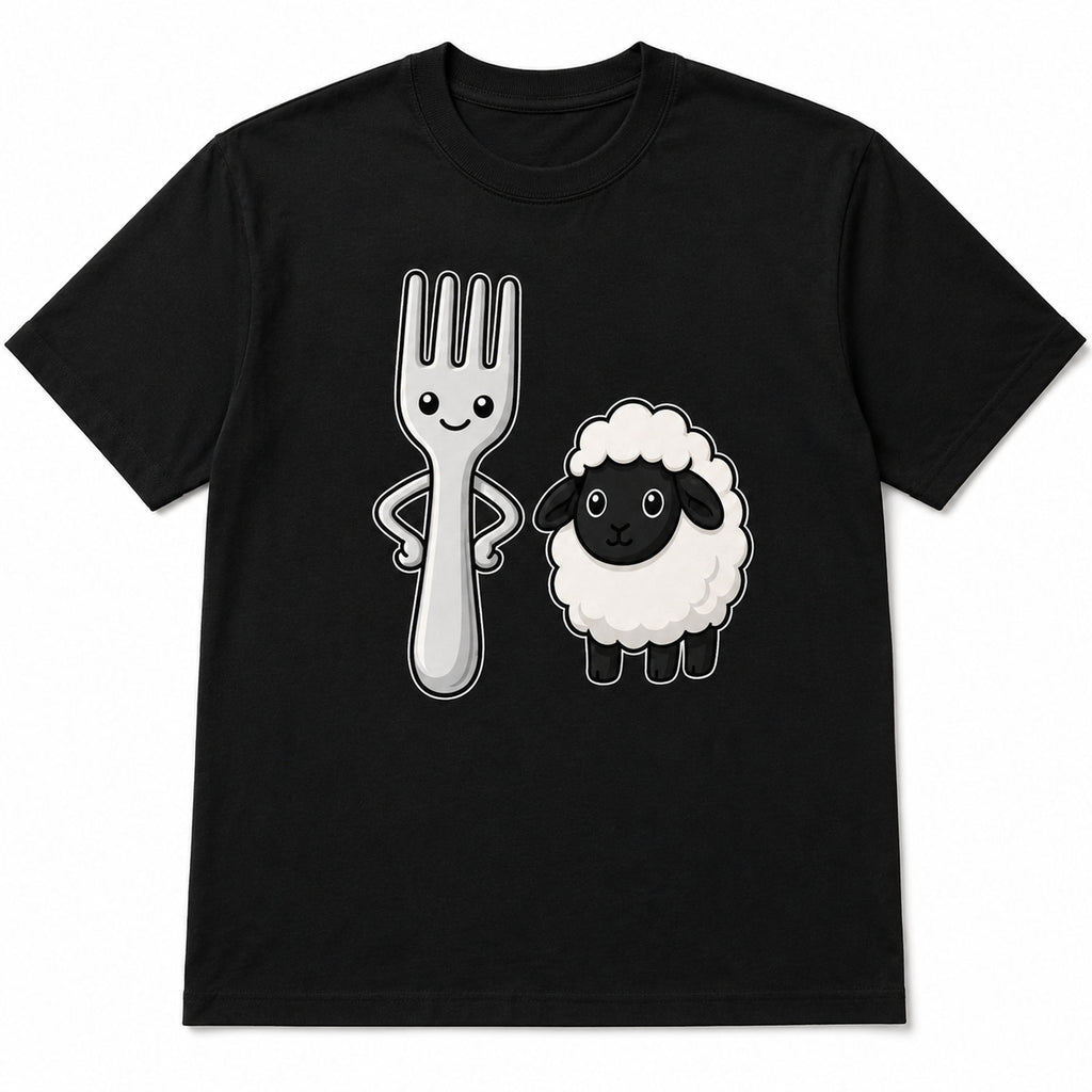 Fork Ewe cute sheep pun graphic tee black back flat lay