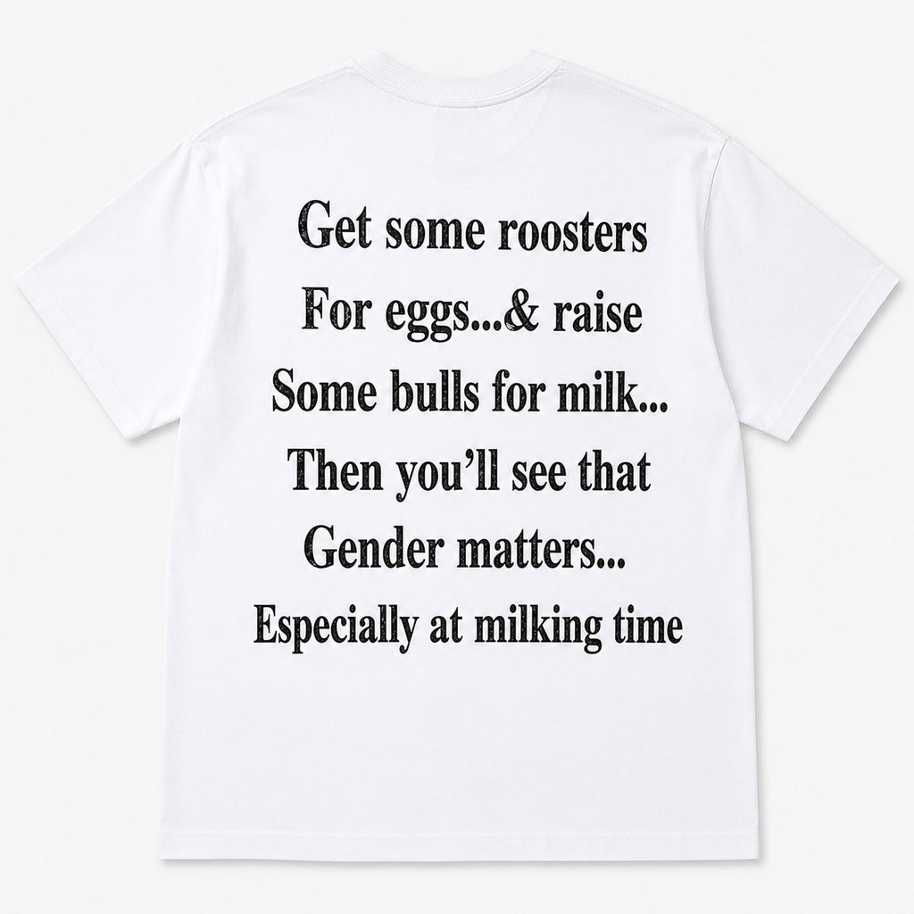 Get Some Roosters And Bulls funny country graphic tee white back print flat lay
