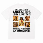 Unless Your Ancestors Indigenous heritage graphic tee white back flat lay