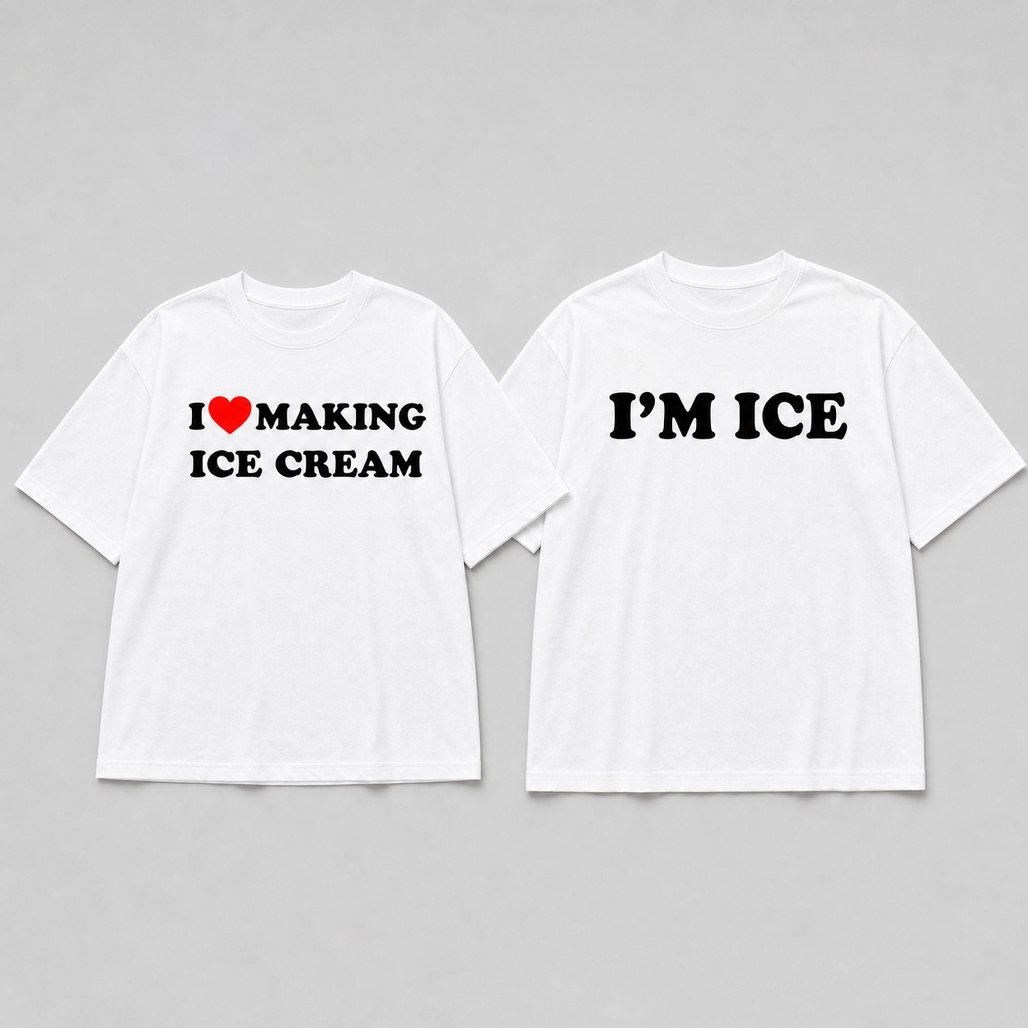 I Love Making Ice Cream couple matching shirt set white front flat lay