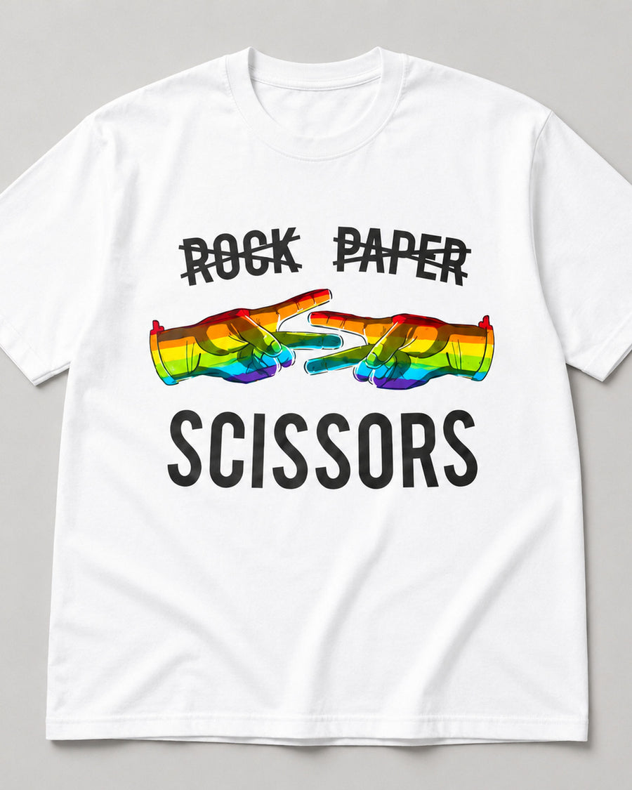 Rock Paper Scissors Rainbow Hands Pride Graphic Tee