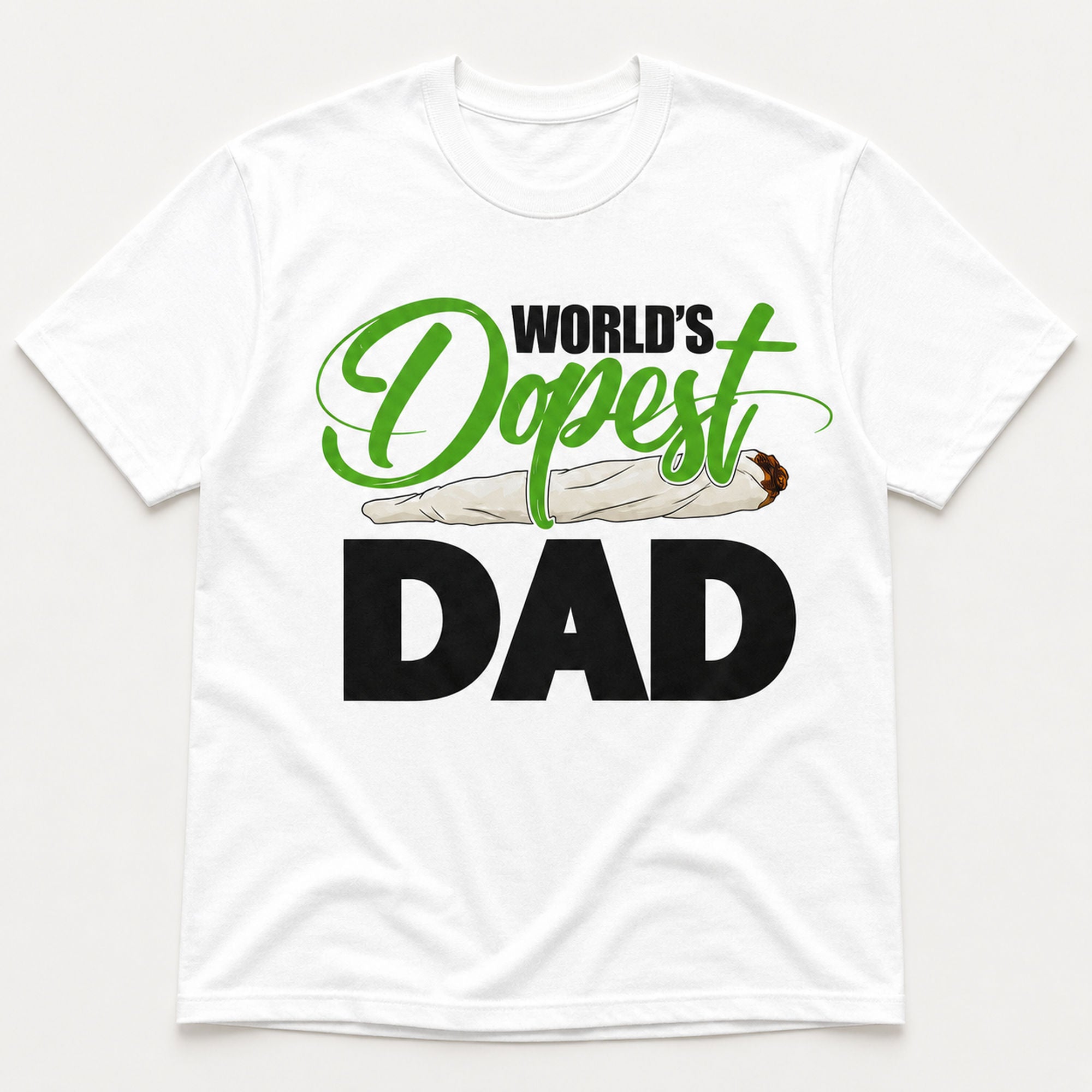 World's Dopest Dad cannabis Father's Day graphic tee white front flat lay
