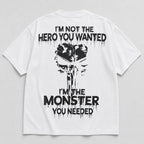 I'm Not the Hero You Wanted monster back print graphic tee white back flat lay