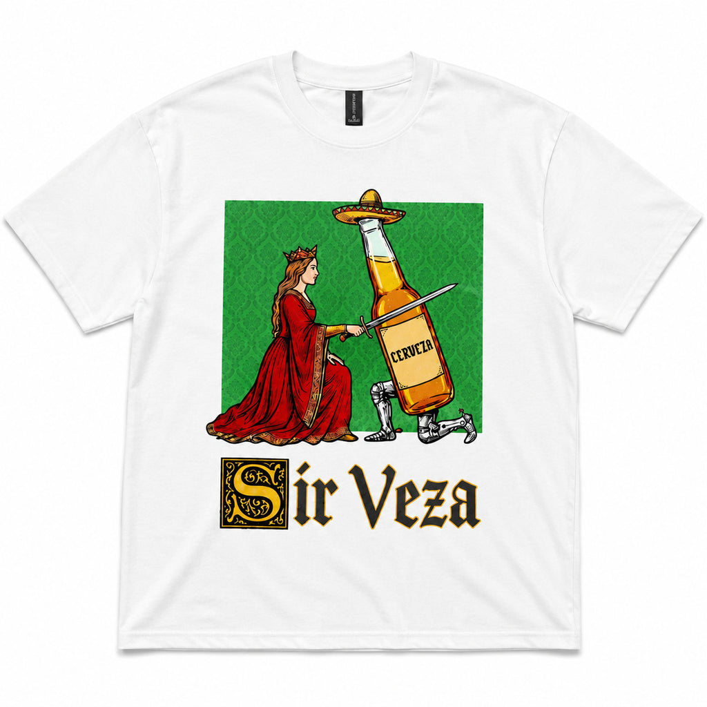Sir Veza medieval beer knight graphic tee white front print flat lay