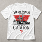 I Don't Snore I Dream I'm A Truck Spanish trucker graphic tee white front print flat lay