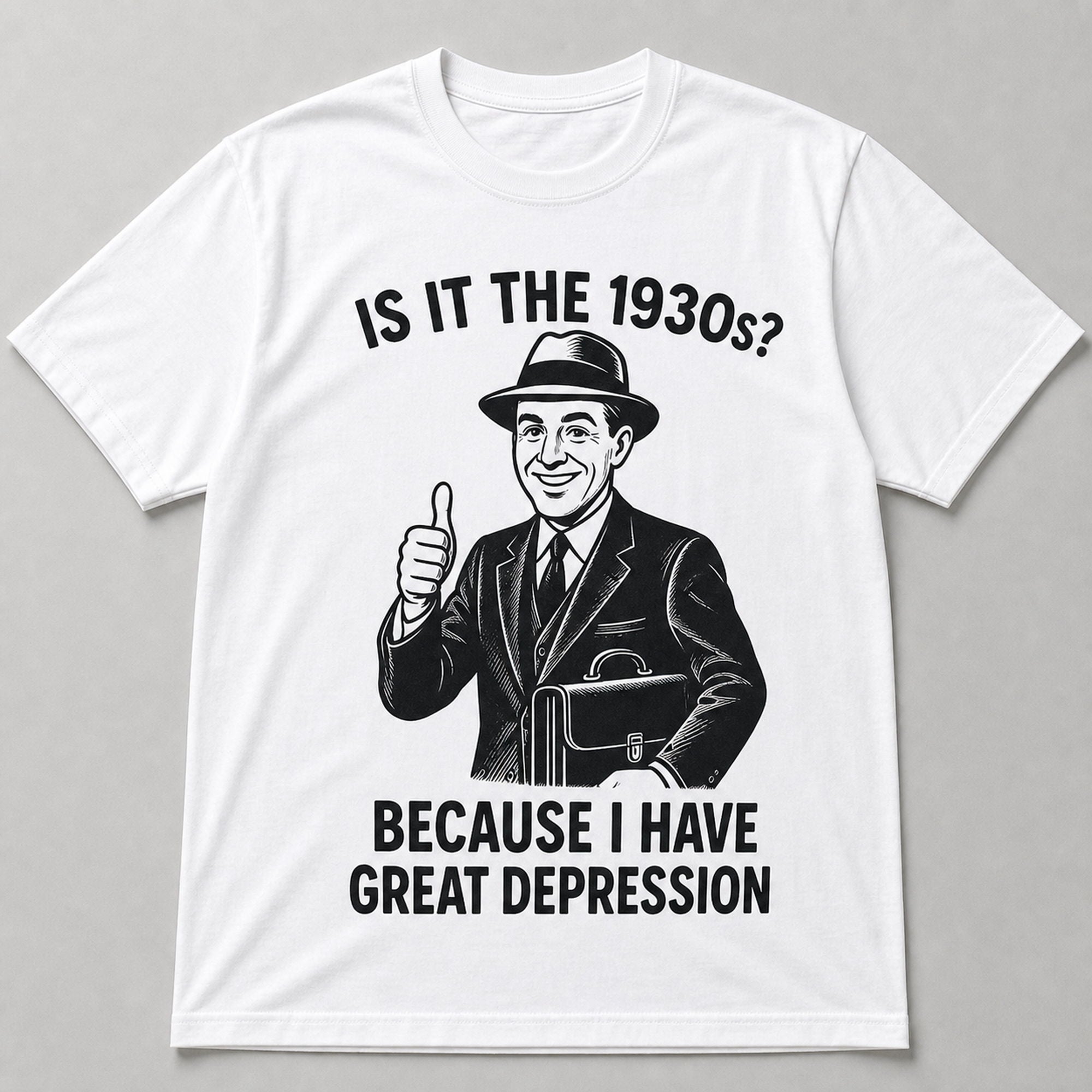 Is It The 1930s Great Depression funny graphic tee white front flat lay