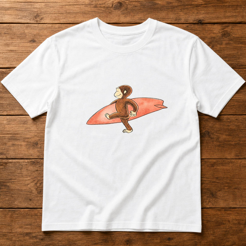 Surfing Monkey funny graphic tee white front flat lay