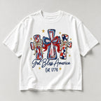 God Bless America EST. 1776 Patriotic Graphic Tee front print product photo 04 | Diya Glow