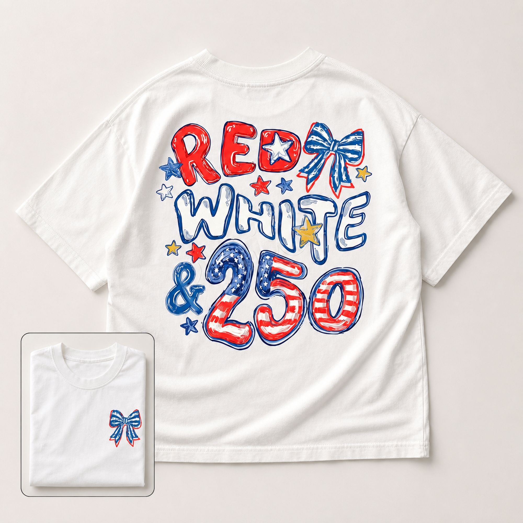 Red White & 250 Patriotic Graphic Tee front print product photo 04 | Diya Glow
