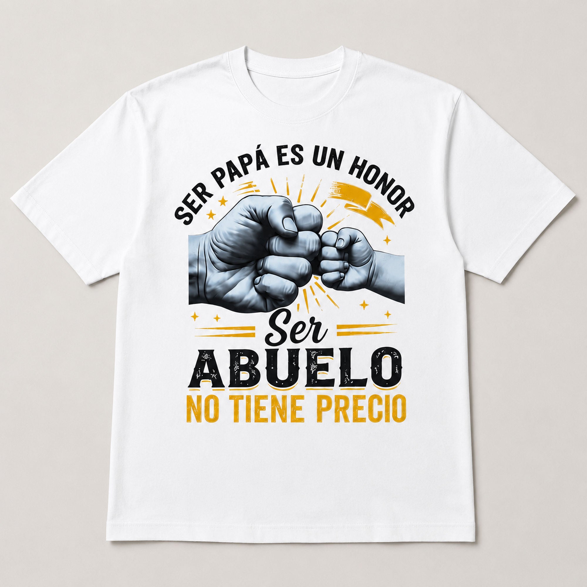 Papa Abuelo Fist Bump Spanish gift graphic tee white front flat lay