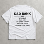 Dad Bank funny dad graphic tee white back print flat lay