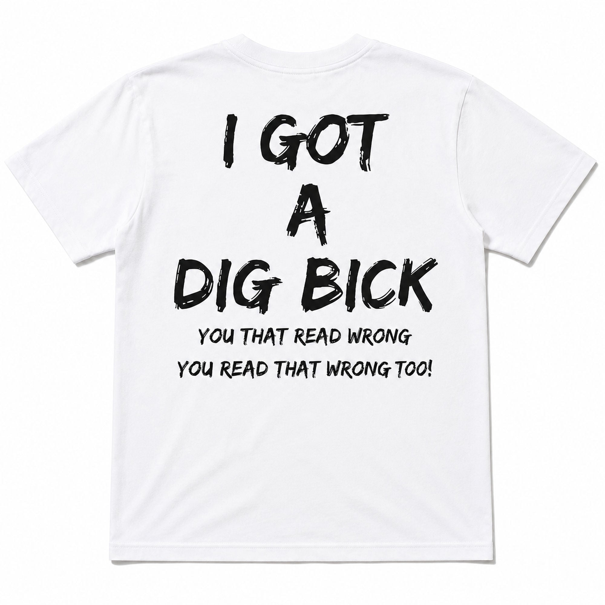 I Got a Dig Bick funny back print graphic tee white back flat lay