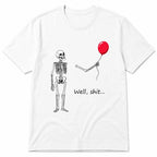 Well Shit red balloon skeleton graphic tee white front product flat lay