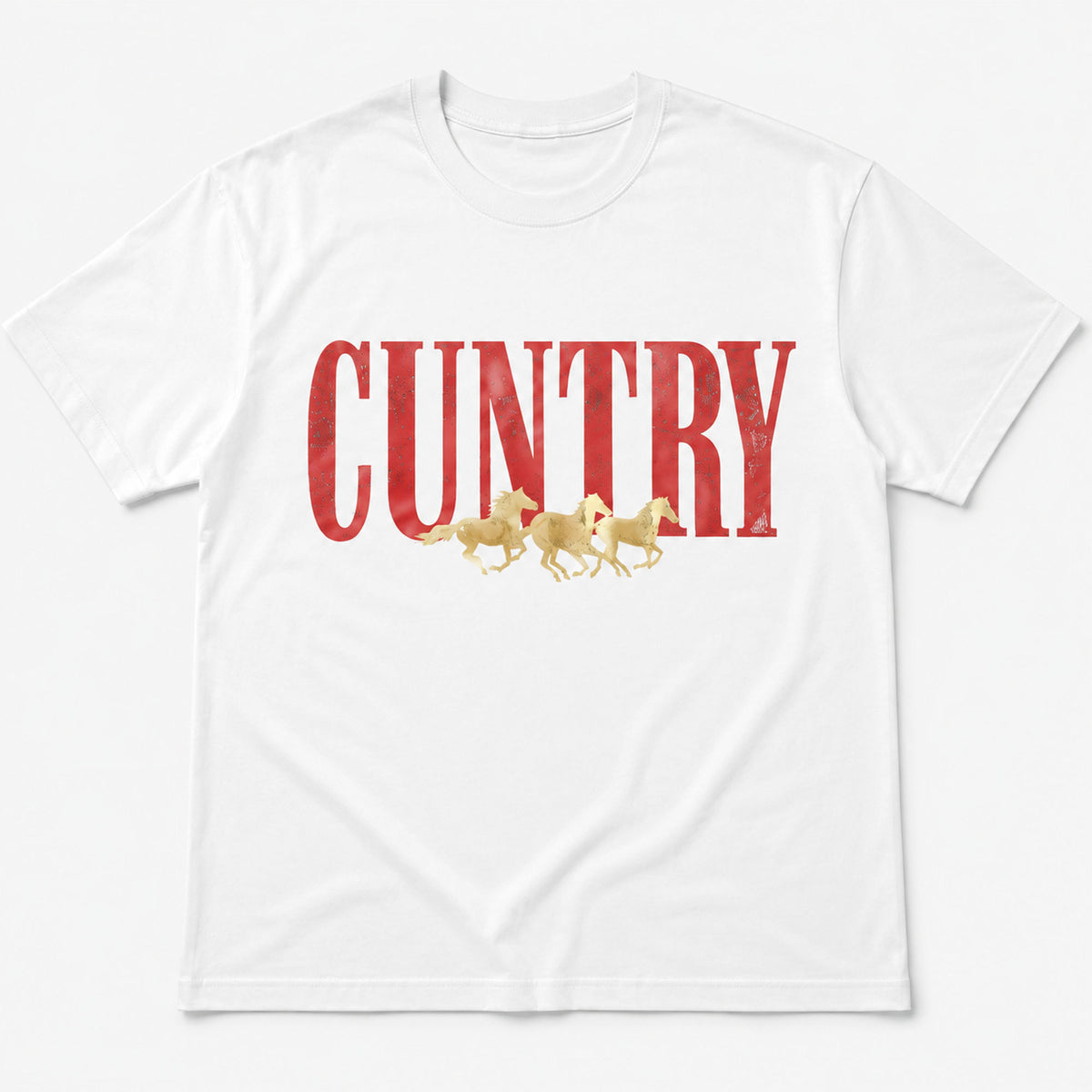 Cuntry horses vintage western graphic tee white front print flat lay