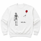 Well Shit skeleton balloon embroidery white sweatshirt front flat lay