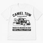 Camel Tow 24 Hour Service towing graphic tee white front print flat lay