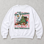 From the Windows Deck These Halls Christmas Graphic Sweatshirt and Tee white front print flat lay