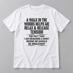 White graphic tee front flat lay with A Walk In The Woods design