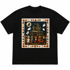 Vintage Halloween bears haunted house graphic tee black front print flat lay