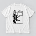 White graphic tee front flat lay with My Side My Dog's Side design