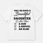 Beautiful Daughter protective dad graphic tee white back flat lay