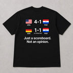 Just A Scoreboard soccer humor graphic tee black back print flat lay
