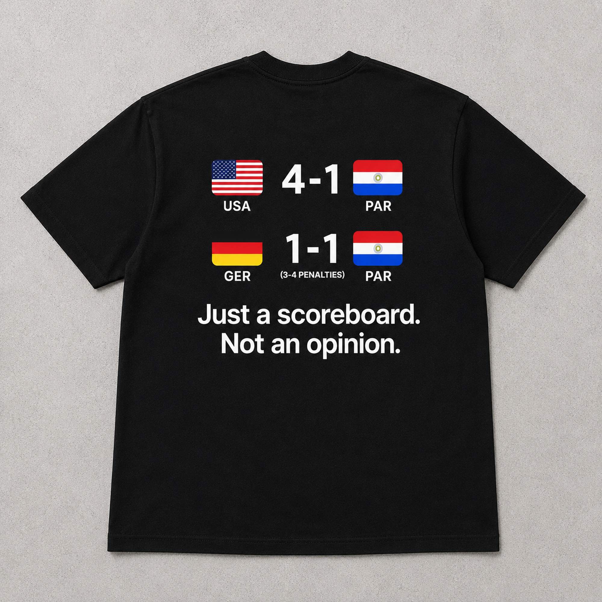 Just A Scoreboard soccer humor graphic tee black back print flat lay
