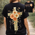 Jesus Is The Light Floral Cross Faith Graphic Tee | 01